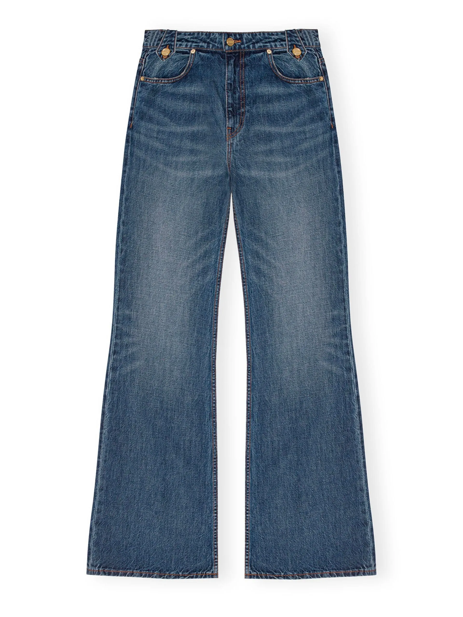 Heavy Washed Denim Flared Skirt Jeans / Mid Blue Vintage