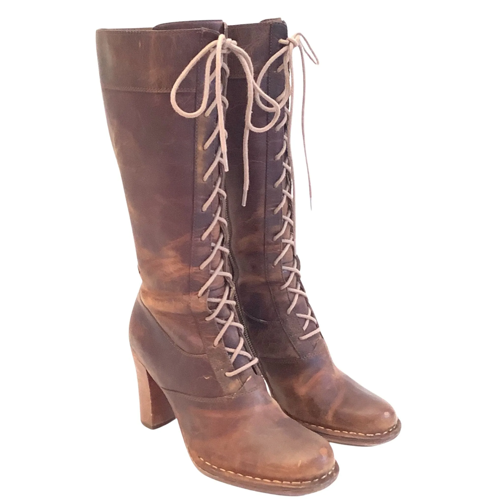 Heeled Brown Combat Boots