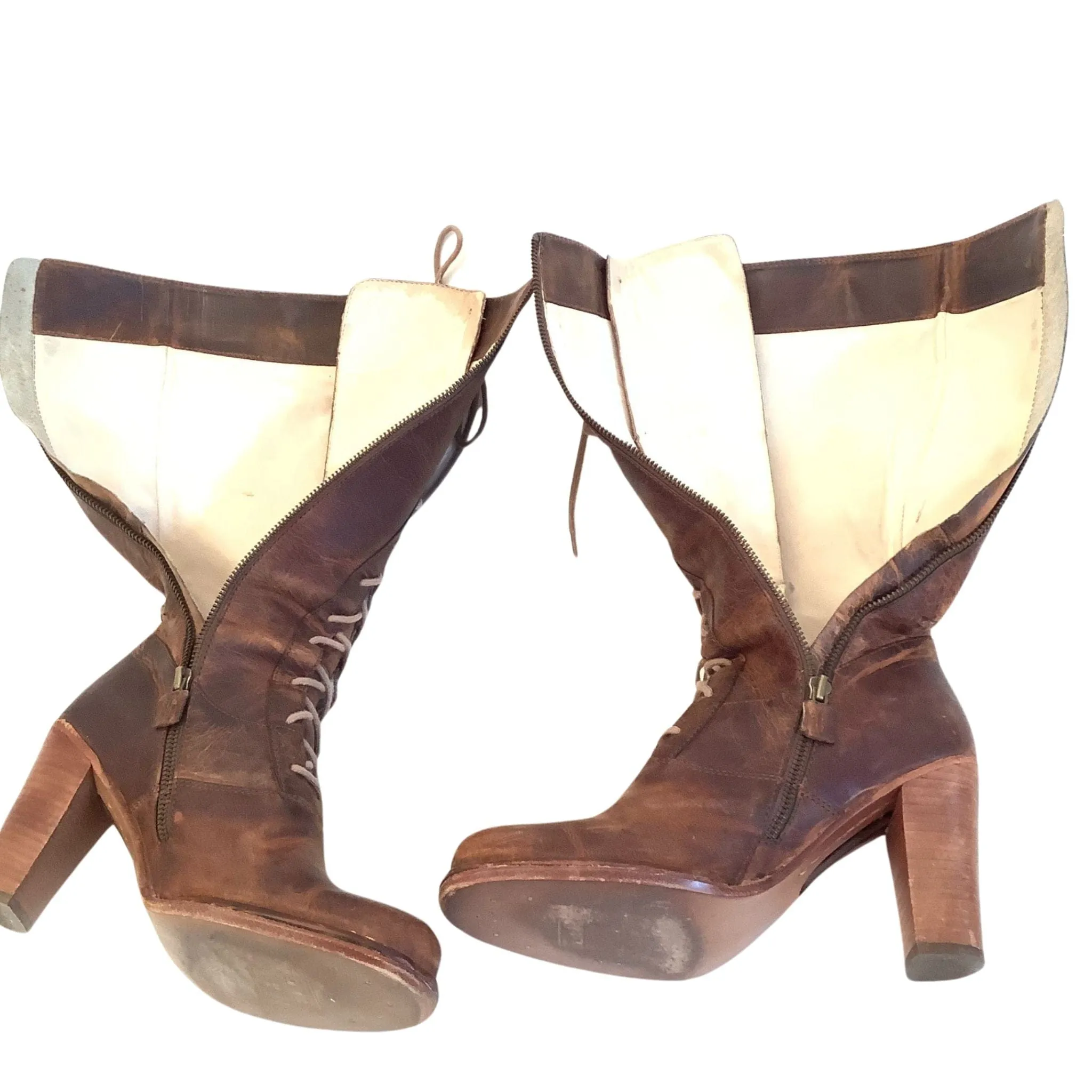 Heeled Brown Combat Boots