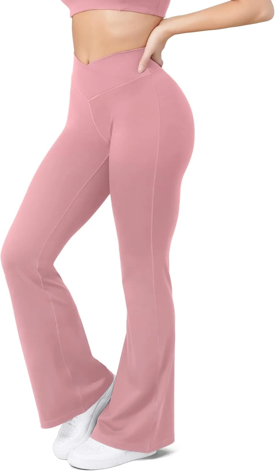 HEGALY Women's Flare Yoga Pants - Crossover Flare Leggings High Waisted Tummy Control Workout Casual Bootcut Pants