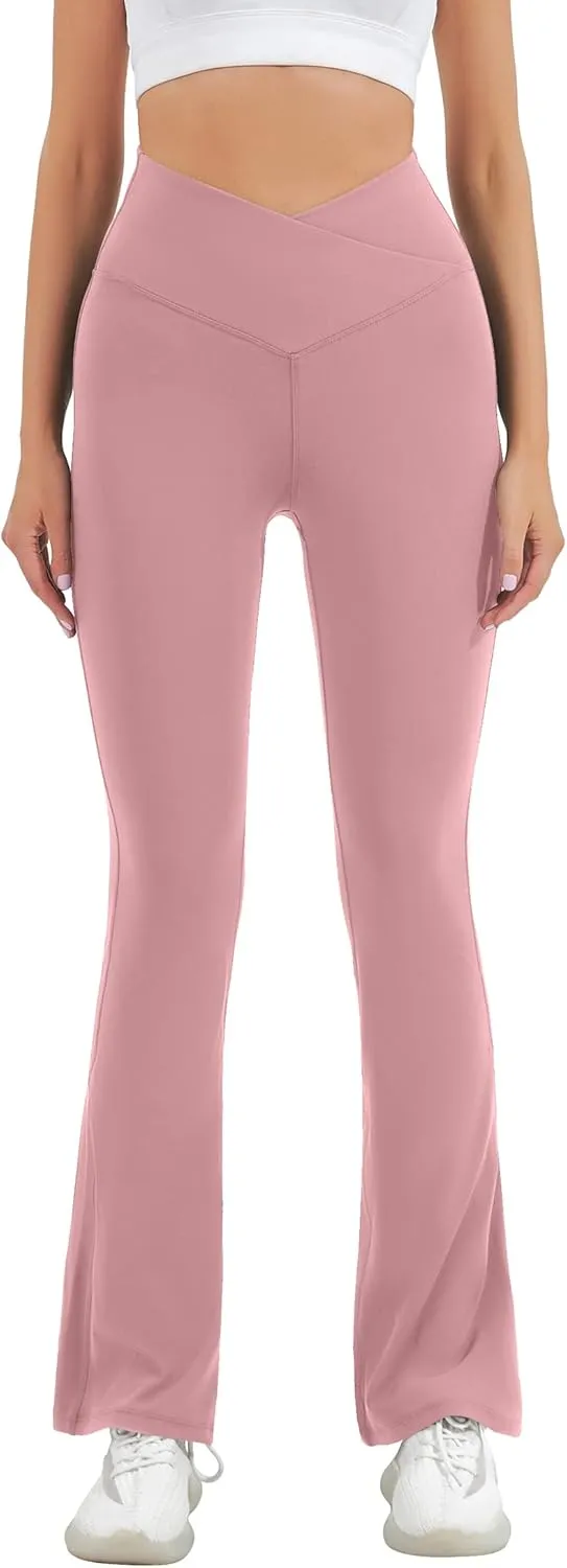 HEGALY Women's Flare Yoga Pants - Crossover Flare Leggings High Waisted Tummy Control Workout Casual Bootcut Pants
