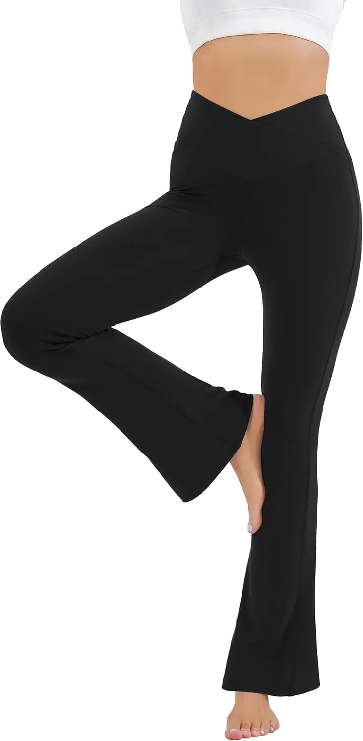 HEGALY Women's Flare Yoga Pants - Crossover Flare Leggings High Waisted Tummy Control Workout Casual Bootcut Pants