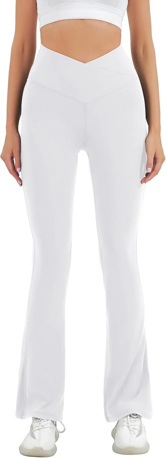 HEGALY Women's Flare Yoga Pants - Crossover Flare Leggings High Waisted Tummy Control Workout Casual Bootcut Pants