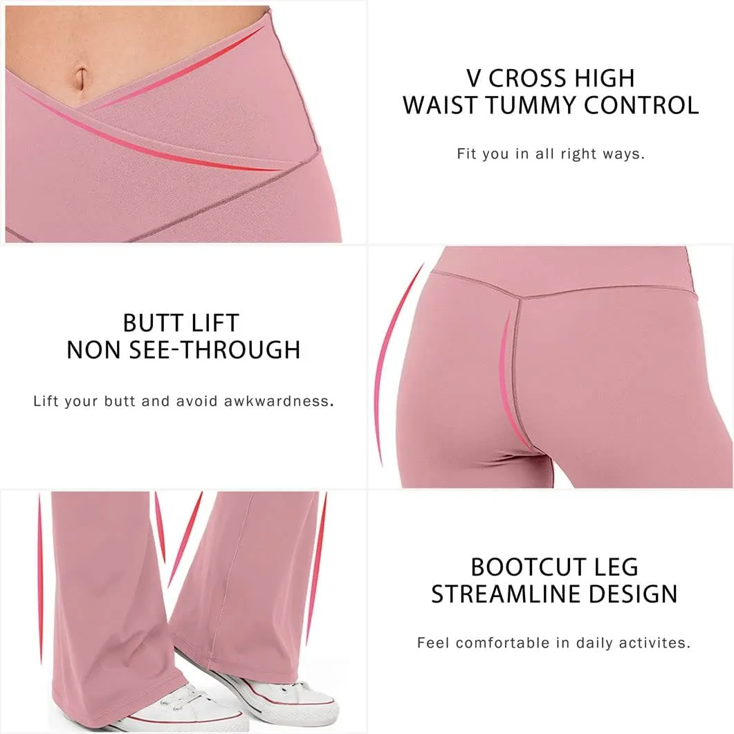 HEGALY Women's Flare Yoga Pants - Crossover Flare Leggings High Waisted Tummy Control Workout Casual Bootcut Pants