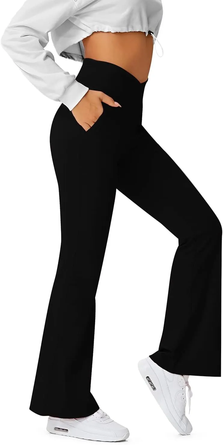 HEGALY Women's Flare Yoga Pants - Crossover Flare Leggings High Waisted Tummy Control Workout Casual Bootcut Pants