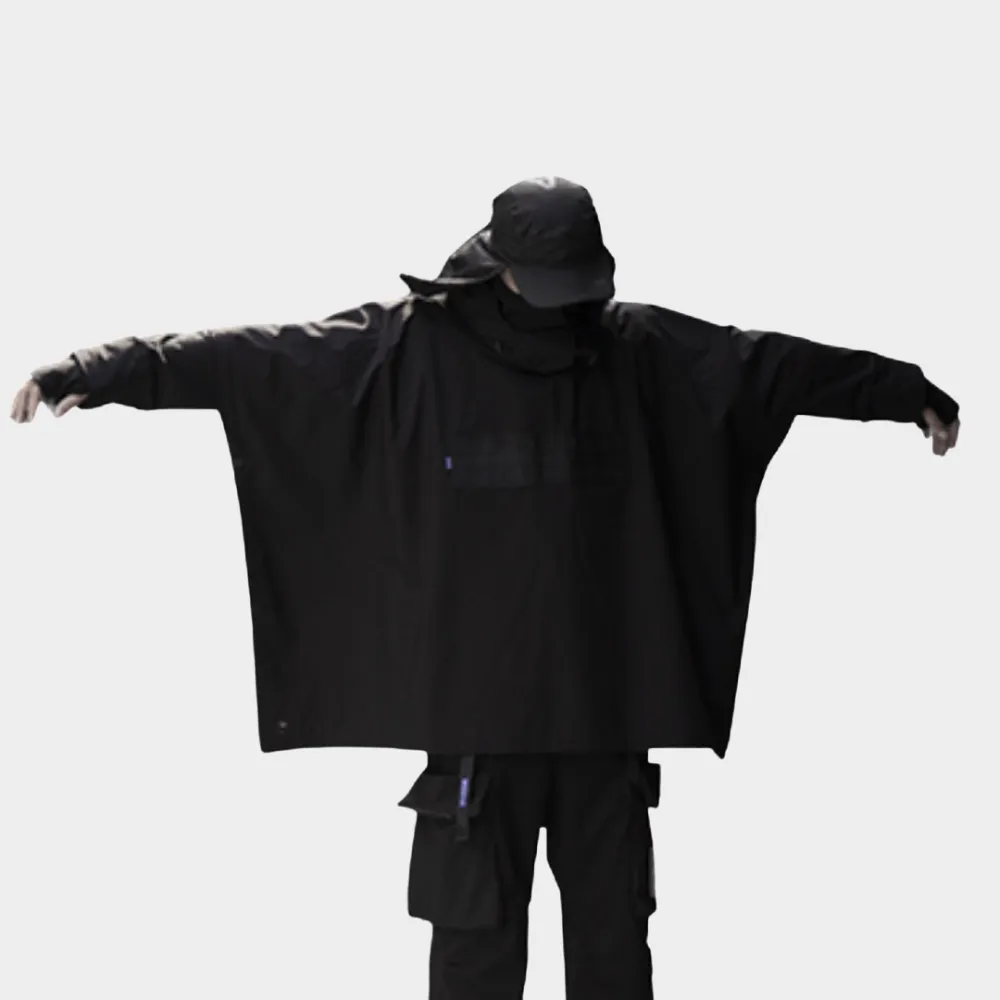Hooded Waterproof Rain Black Poncho / Shawl