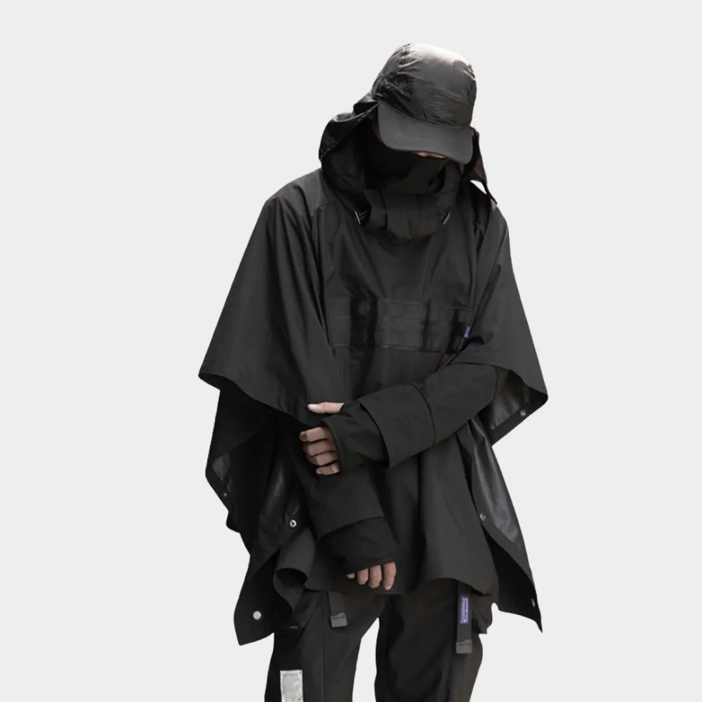 Hooded Waterproof Rain Black Poncho / Shawl