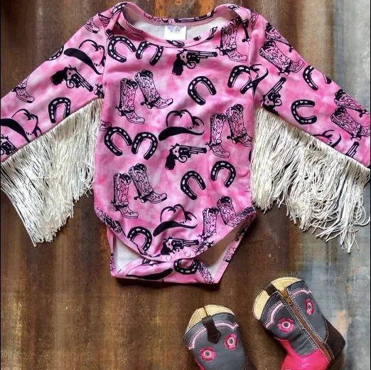 Horseshoe Cowgirl Long Sleeve Onesie (0-18M)
