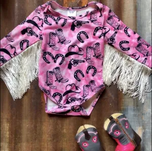 Horseshoe Cowgirl Long Sleeve Onesie (0-18M)