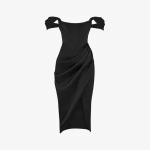 House Of Cb Loretta Off Shoulder Satin Midi Dress, Black