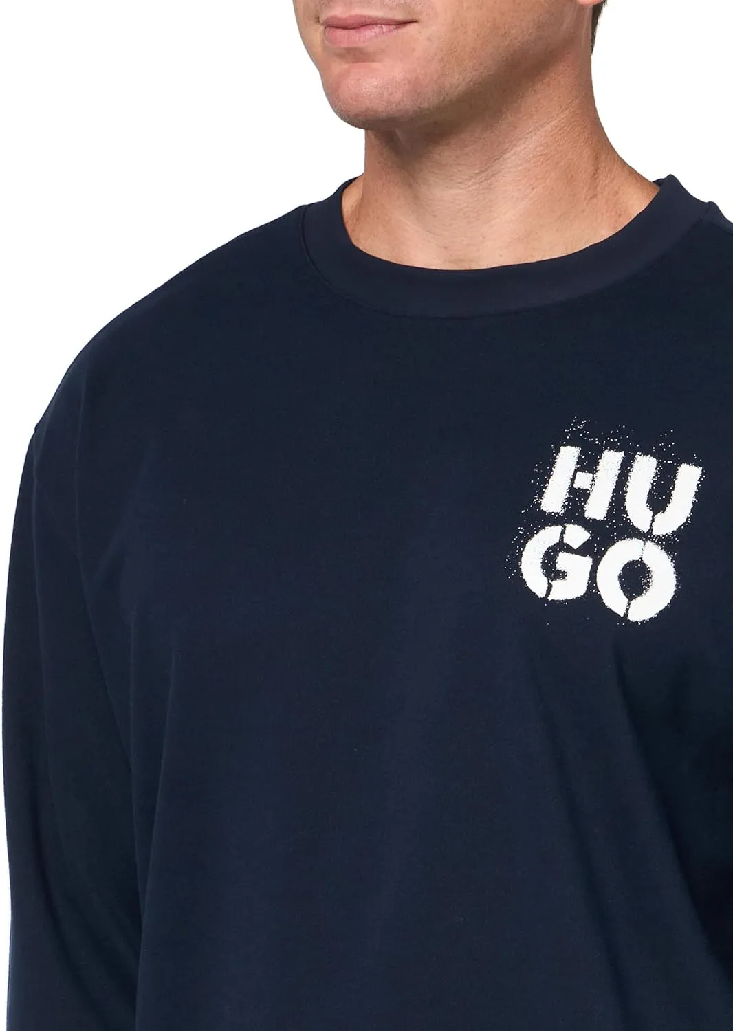 HUGO Men's Stacked Logo Cotton Blend Crewneck Sweatshirt