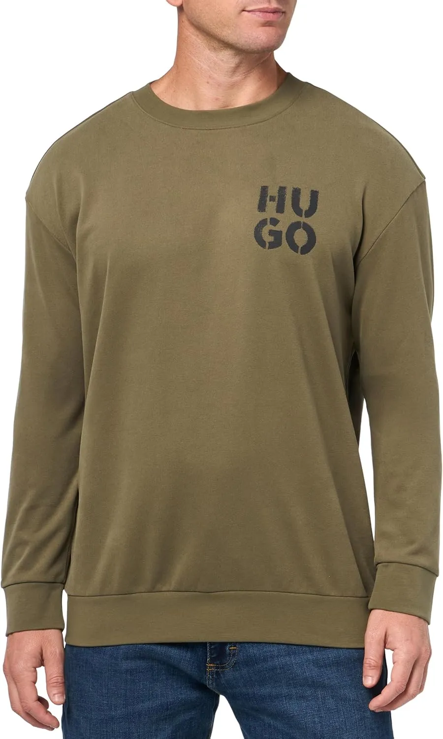 HUGO Men's Stacked Logo Cotton Blend Crewneck Sweatshirt