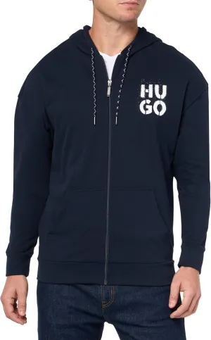 HUGO Men's Stacked Logo Cotton Blend Zip Up Hooded Sweatshirt