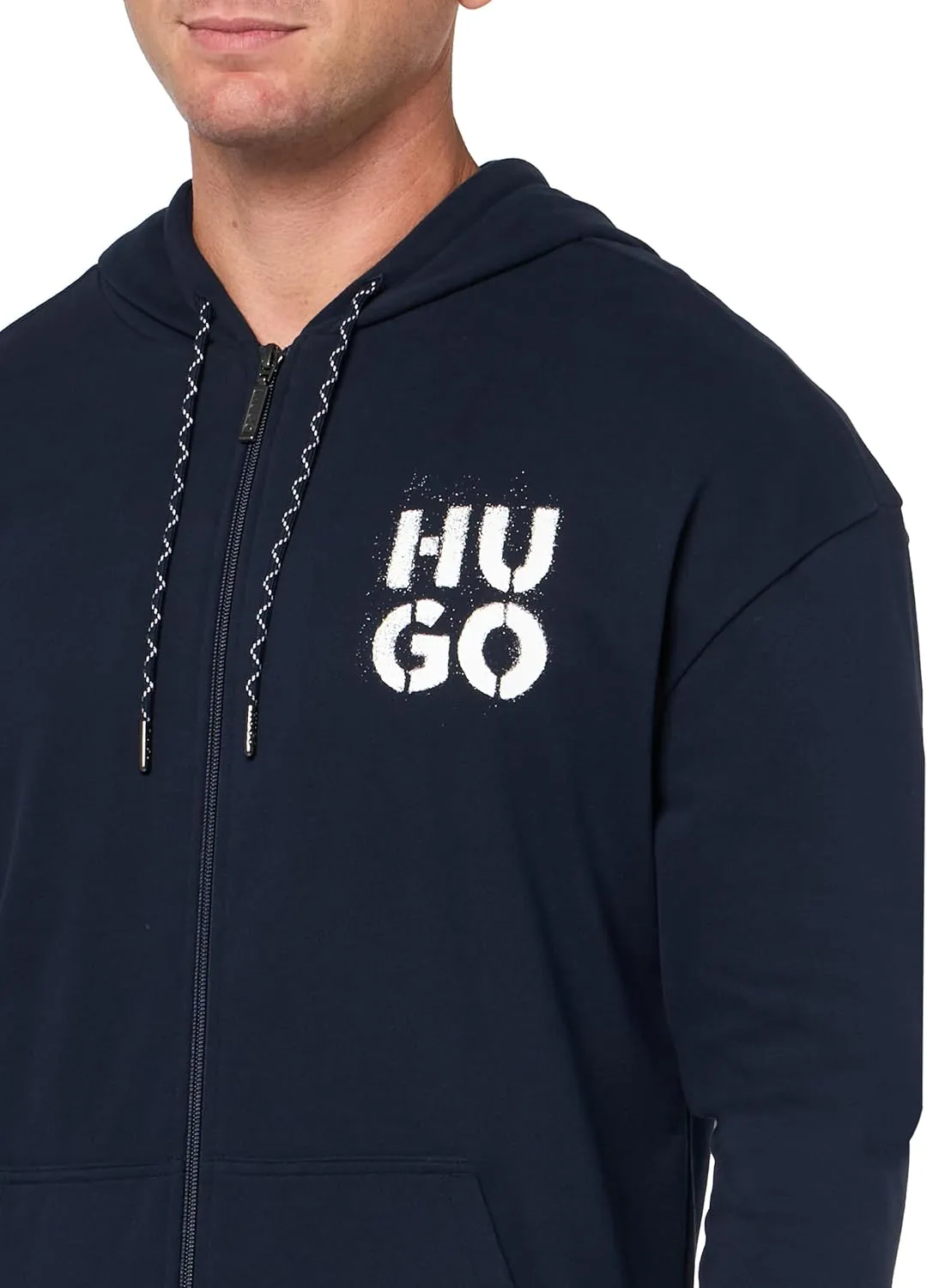 HUGO Men's Stacked Logo Cotton Blend Zip Up Hooded Sweatshirt