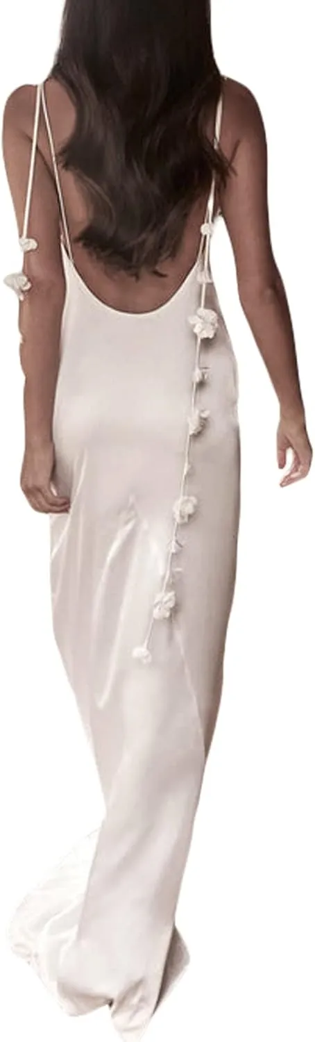 HYxwrjoker Y2K Floral Print Spaghetti Strap Bodycon Maxi Dress for Women Cutout Long Dress Sexy Backless Summer