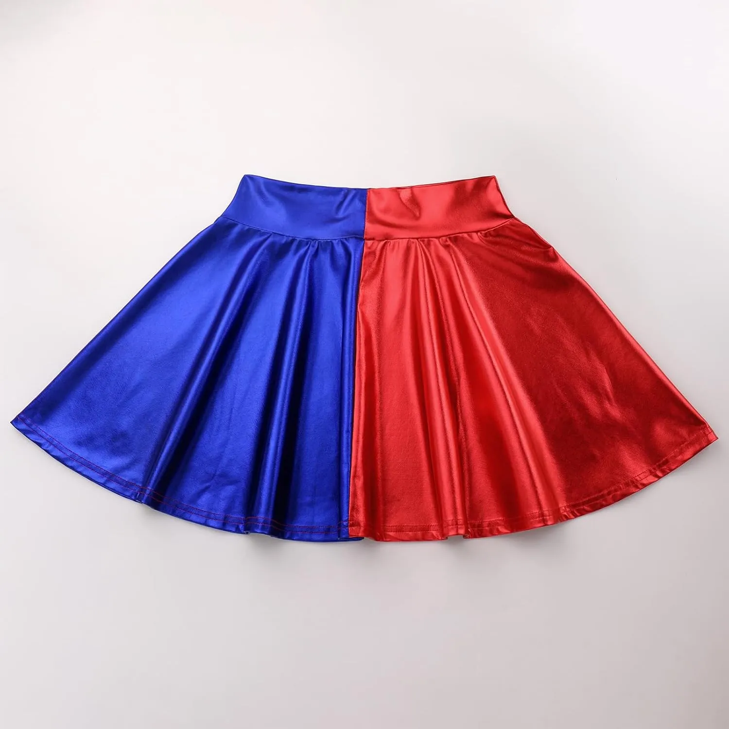 IMEKIS Women's Shiny Flared Pleated Mini Skater Skirt Metallic Halloween Cosplay Costume Sparkle Skirts