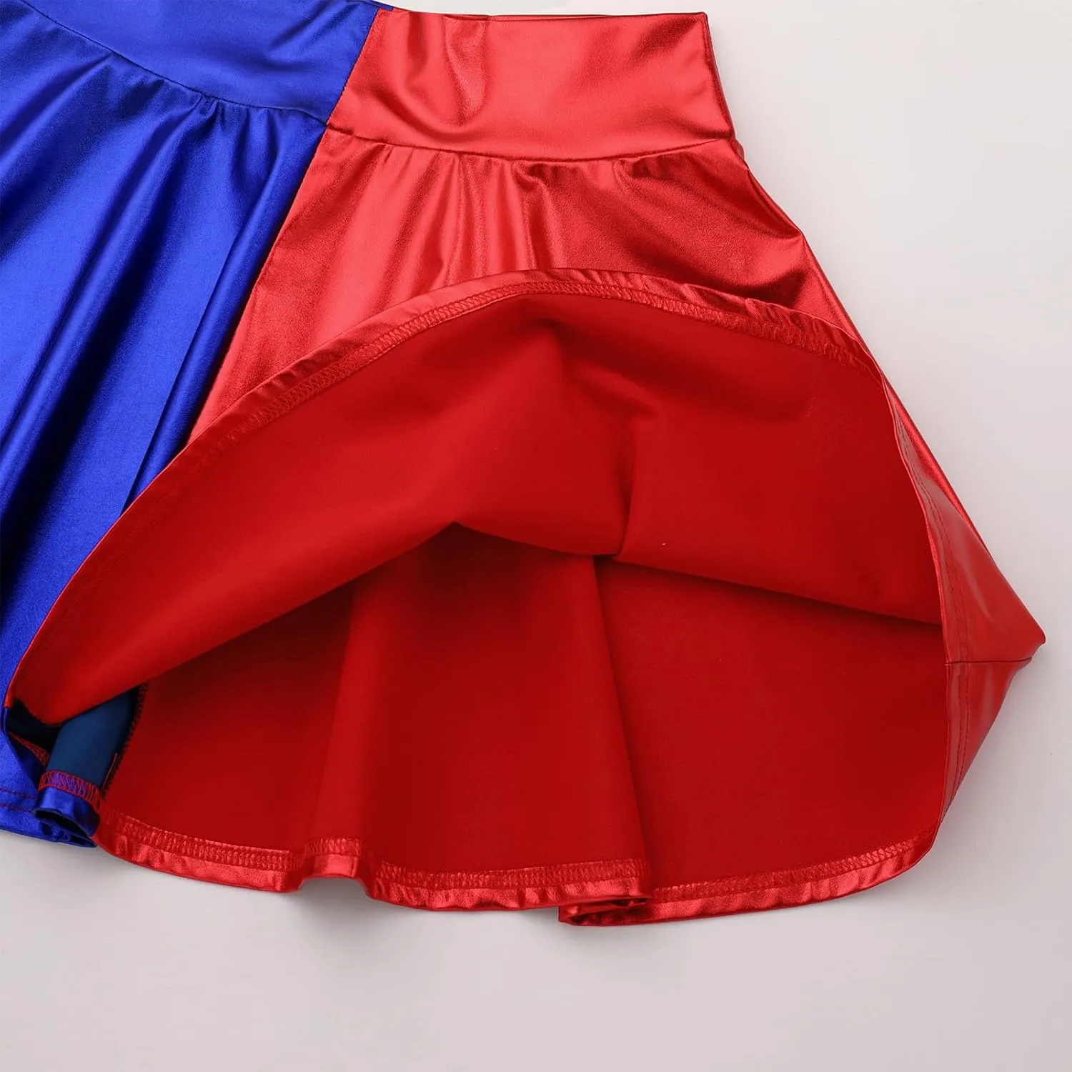 IMEKIS Women's Shiny Flared Pleated Mini Skater Skirt Metallic Halloween Cosplay Costume Sparkle Skirts
