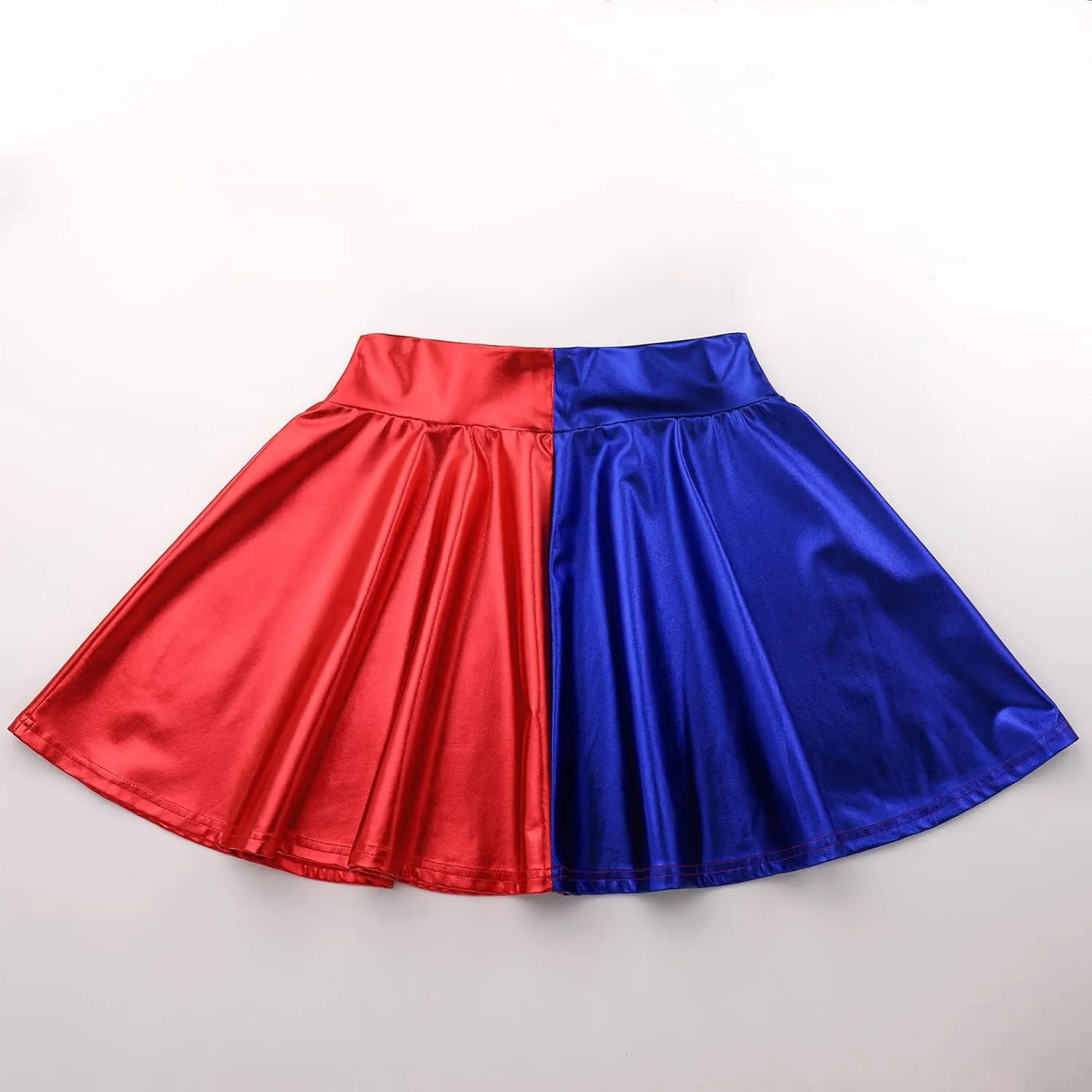 IMEKIS Women's Shiny Flared Pleated Mini Skater Skirt Metallic Halloween Cosplay Costume Sparkle Skirts