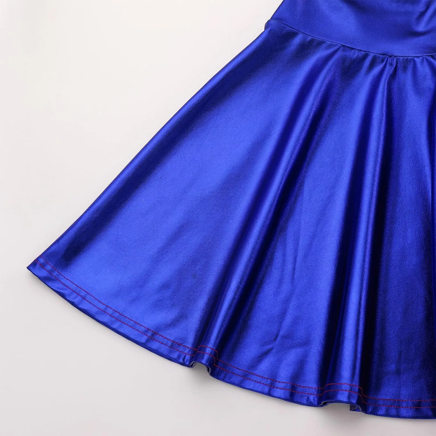 IMEKIS Women's Shiny Flared Pleated Mini Skater Skirt Metallic Halloween Cosplay Costume Sparkle Skirts