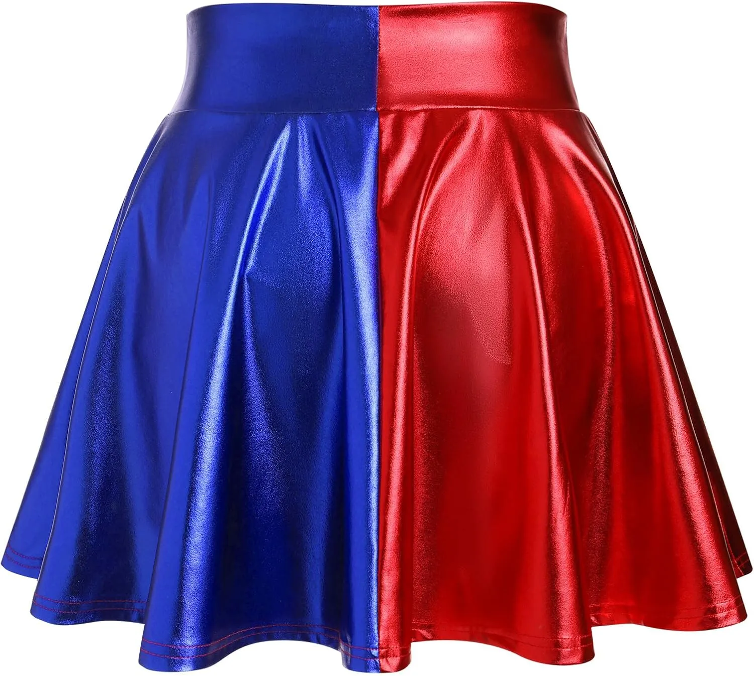 IMEKIS Women's Shiny Flared Pleated Mini Skater Skirt Metallic Halloween Cosplay Costume Sparkle Skirts