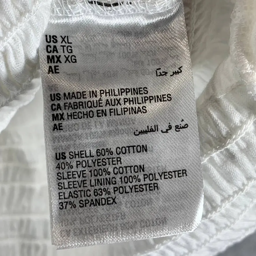 INC INTERNATIONAL CONCEPTS Women's Washed White Smocked Puff-Sleeve Top SZ XL