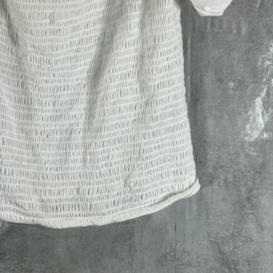 INC INTERNATIONAL CONCEPTS Women's Washed White Smocked Puff-Sleeve Top SZ XL