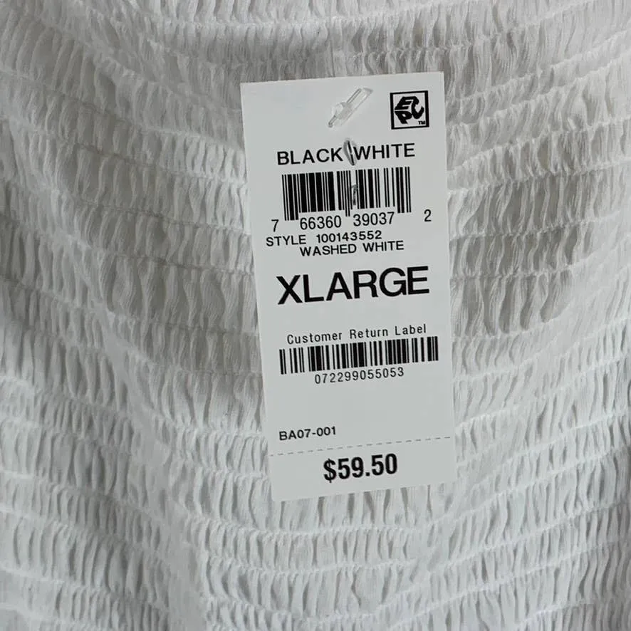 INC INTERNATIONAL CONCEPTS Women's Washed White Smocked Puff-Sleeve Top SZ XL