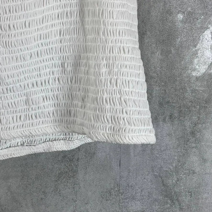 INC INTERNATIONAL CONCEPTS Women's Washed White Smocked Puff-Sleeve Top SZ XL