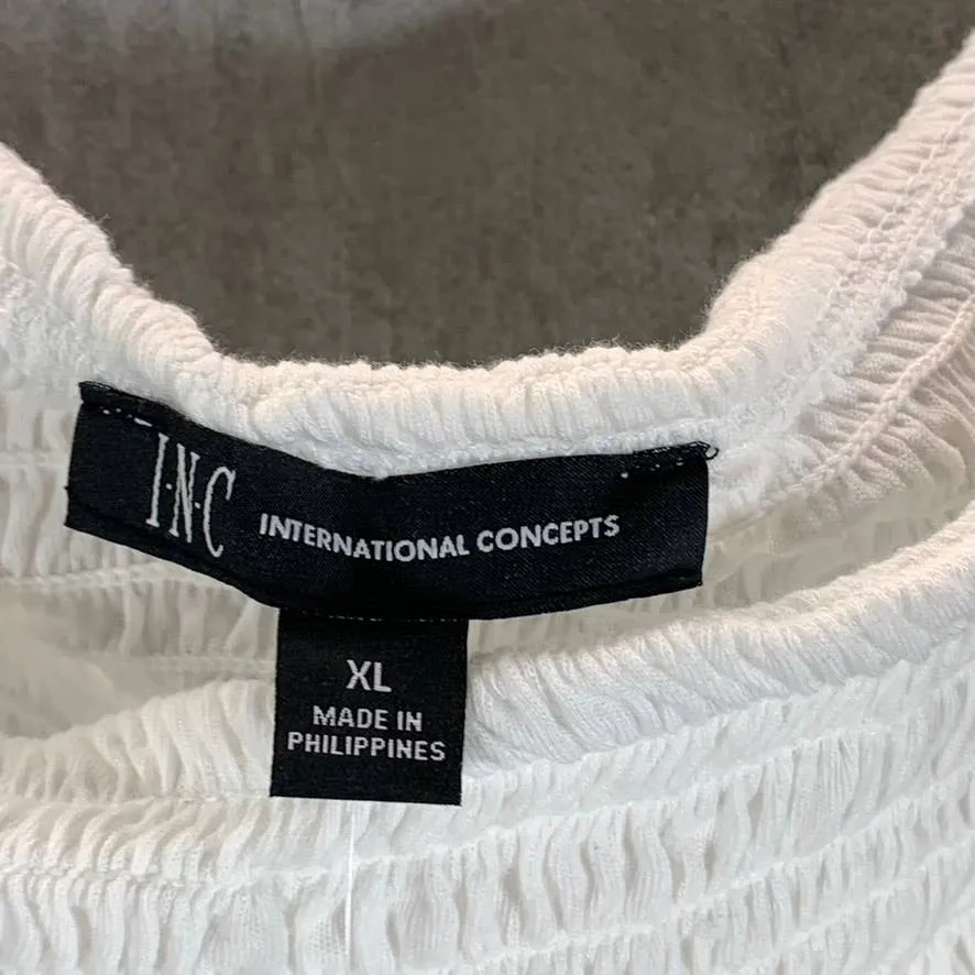 INC INTERNATIONAL CONCEPTS Women's Washed White Smocked Puff-Sleeve Top SZ XL