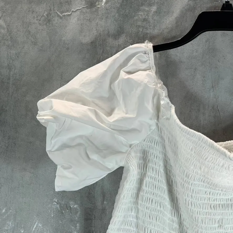 INC INTERNATIONAL CONCEPTS Women's Washed White Smocked Puff-Sleeve Top SZ XL