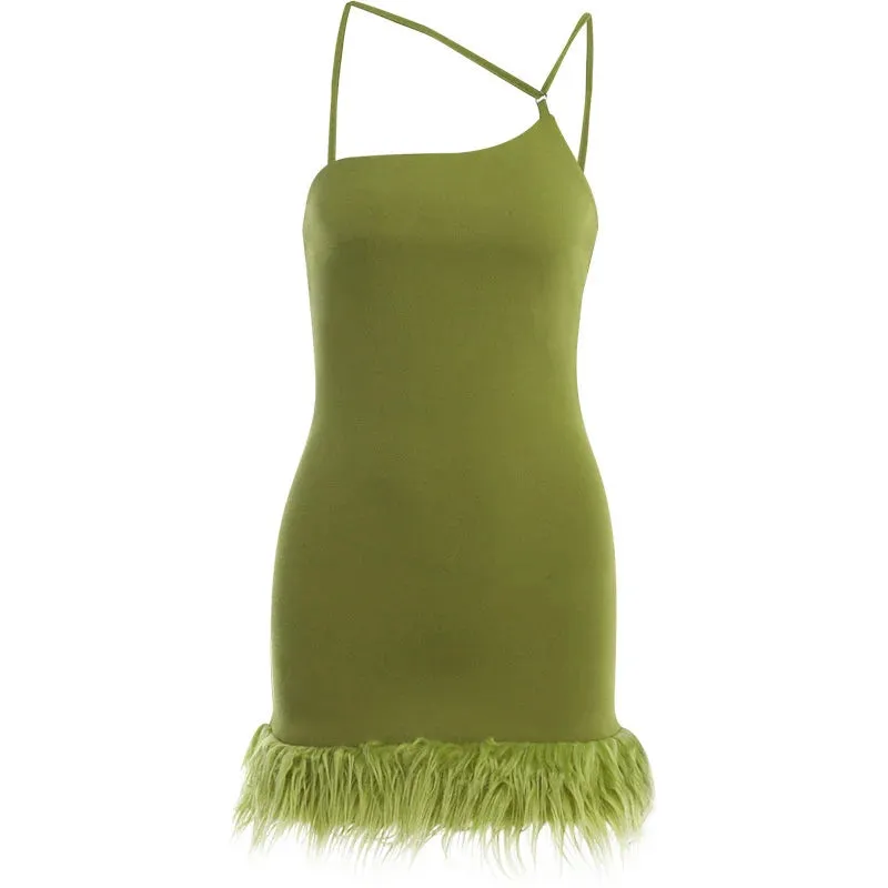 Inclined Shoulder Tassel Skinny Mini Dress For Women Robe Strapless Backless Sundress Ladies Club Party Sexy Dress