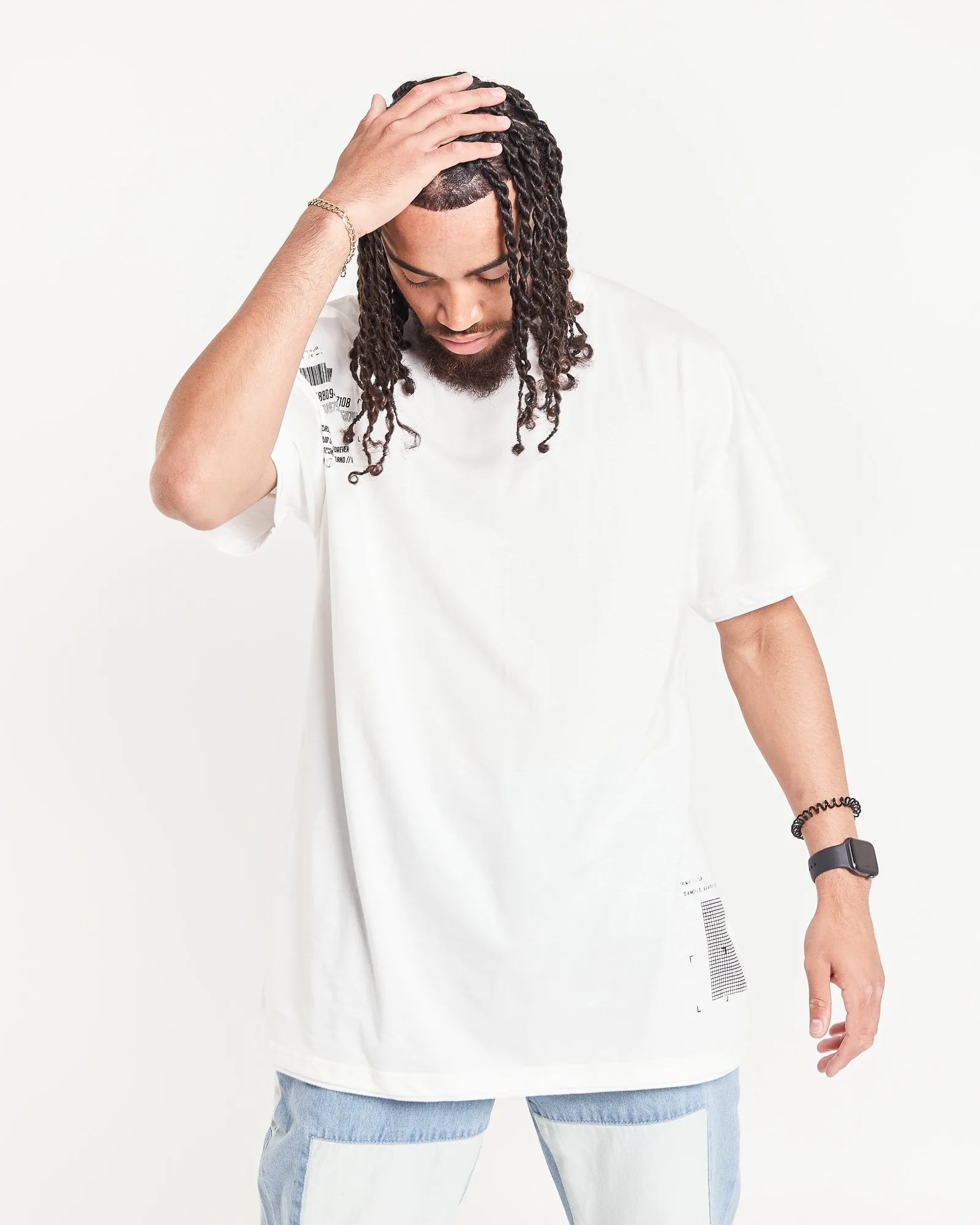 International QR Code Printed White Oversized T-Shirt