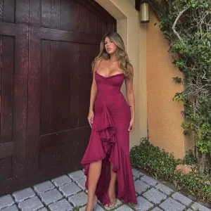Irregular Mesh Party Dresses New Arrivals Spaghetti Strap Bodycon Dress Fashion Ruched Long Dress Women