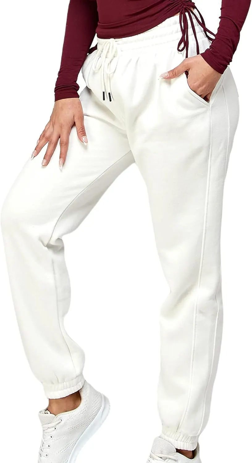 IUUI Women's High Waisted Sweatpants Fleece Joggers Pockets Cotton Lounge Athletic Baggy Pants