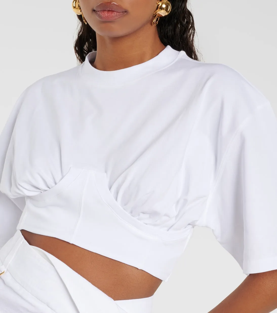 Jacquemus cotton blend le t-shirt caraco crop top, white