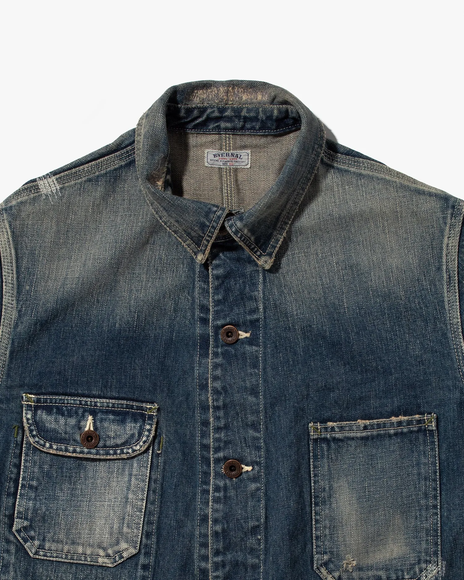 Japanese Repro Denim Chore Coat, Eternal, Distressed Detailing - L