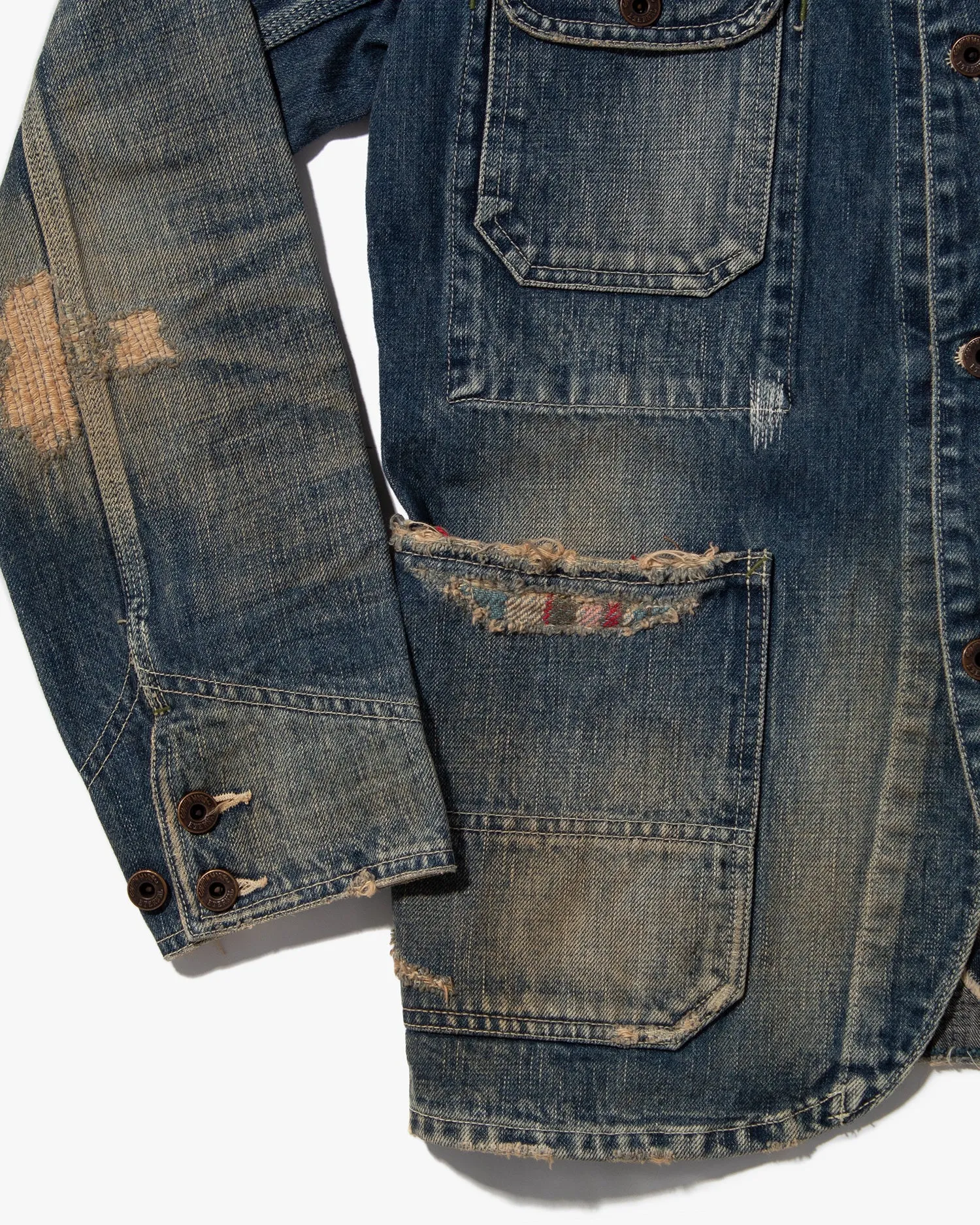 Japanese Repro Denim Chore Coat, Eternal, Distressed Detailing - L