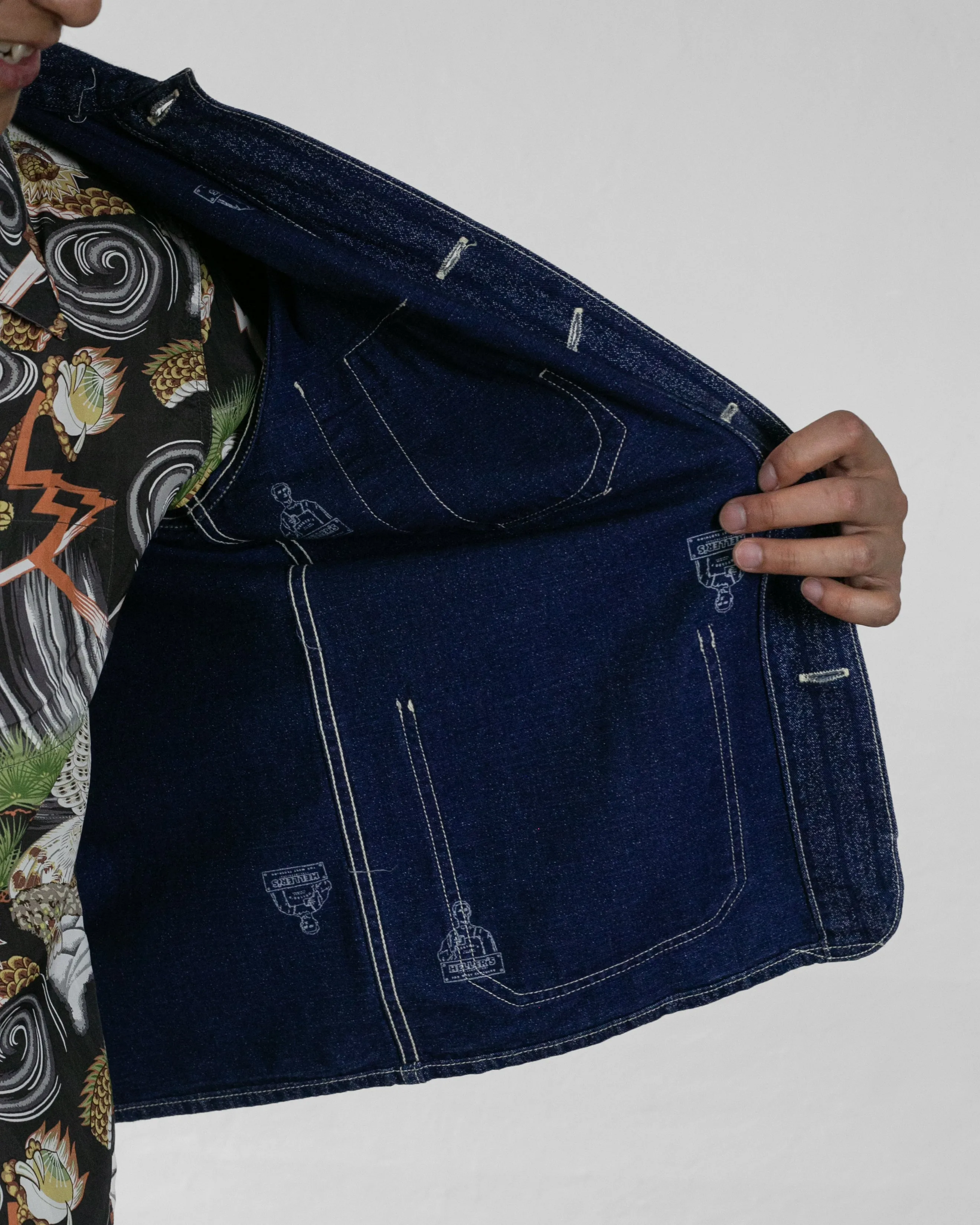 Japanese Repro Denim Coverall Chore Coat, Heller's Cafe Brand, Denim Stripe - 38