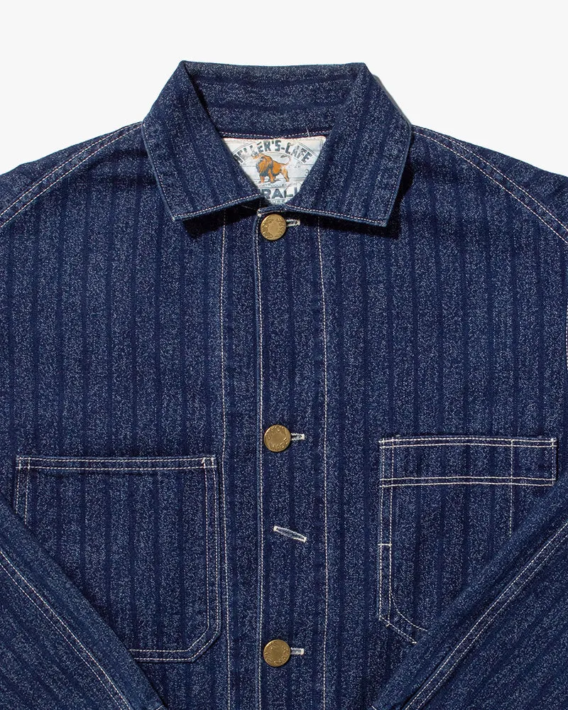 Japanese Repro Denim Coverall Chore Coat, Heller's Cafe Brand, Denim Stripe - 38