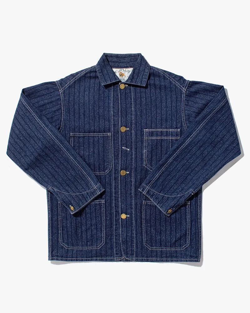 Japanese Repro Denim Coverall Chore Coat, Heller's Cafe Brand, Denim Stripe - 38