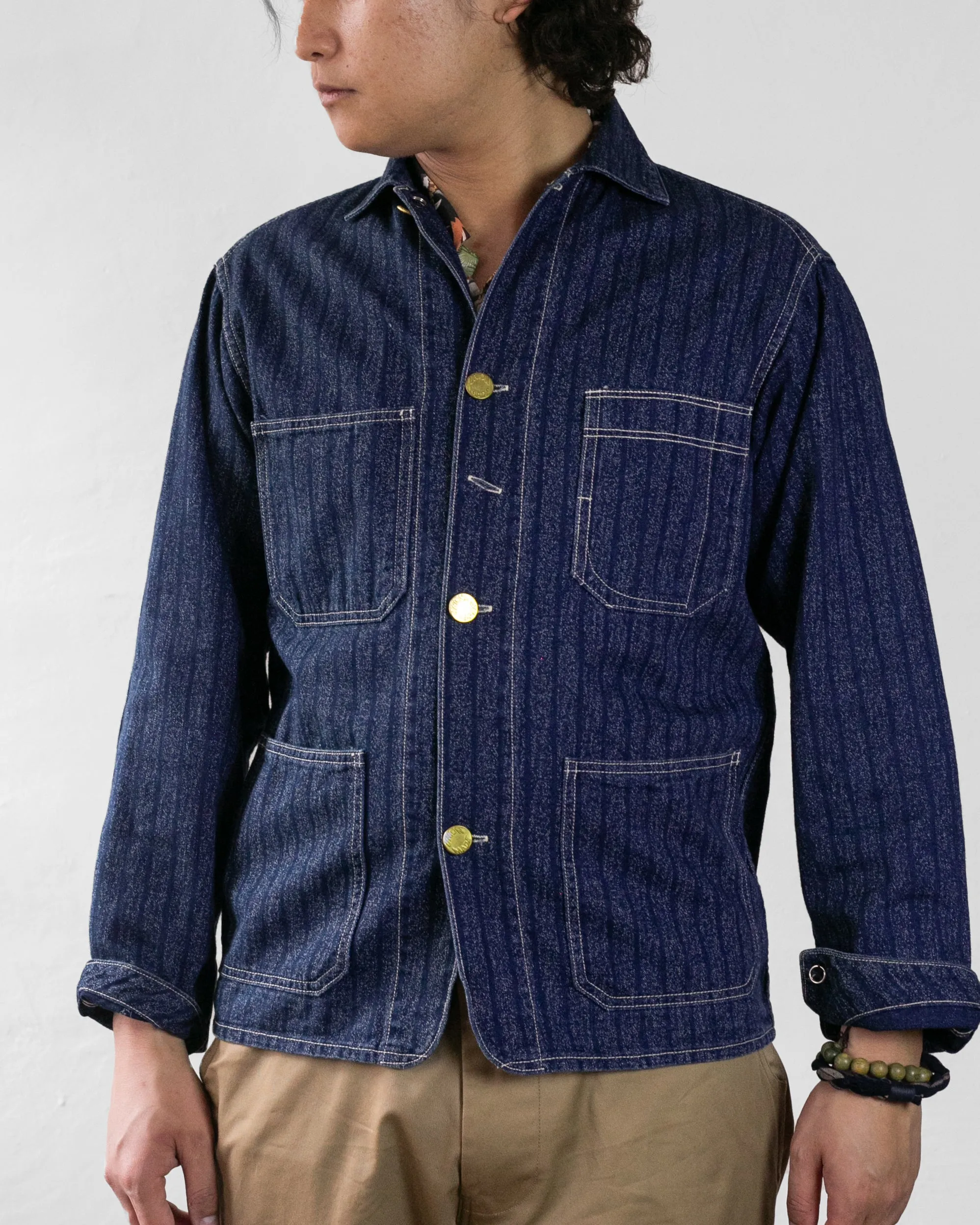 Japanese Repro Denim Coverall Chore Coat, Heller's Cafe Brand, Denim Stripe - 38