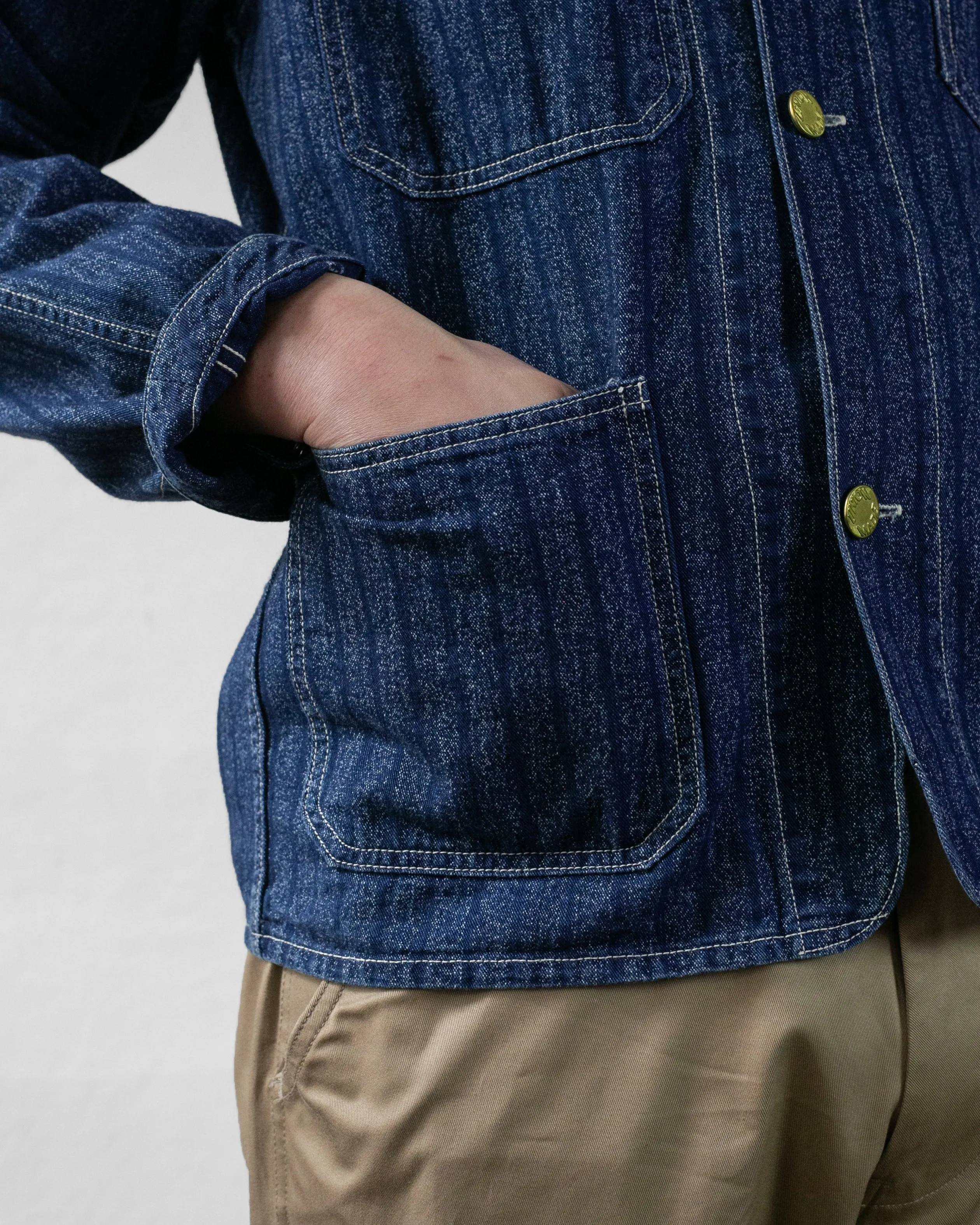 Japanese Repro Denim Coverall Chore Coat, Heller's Cafe Brand, Denim Stripe - 38