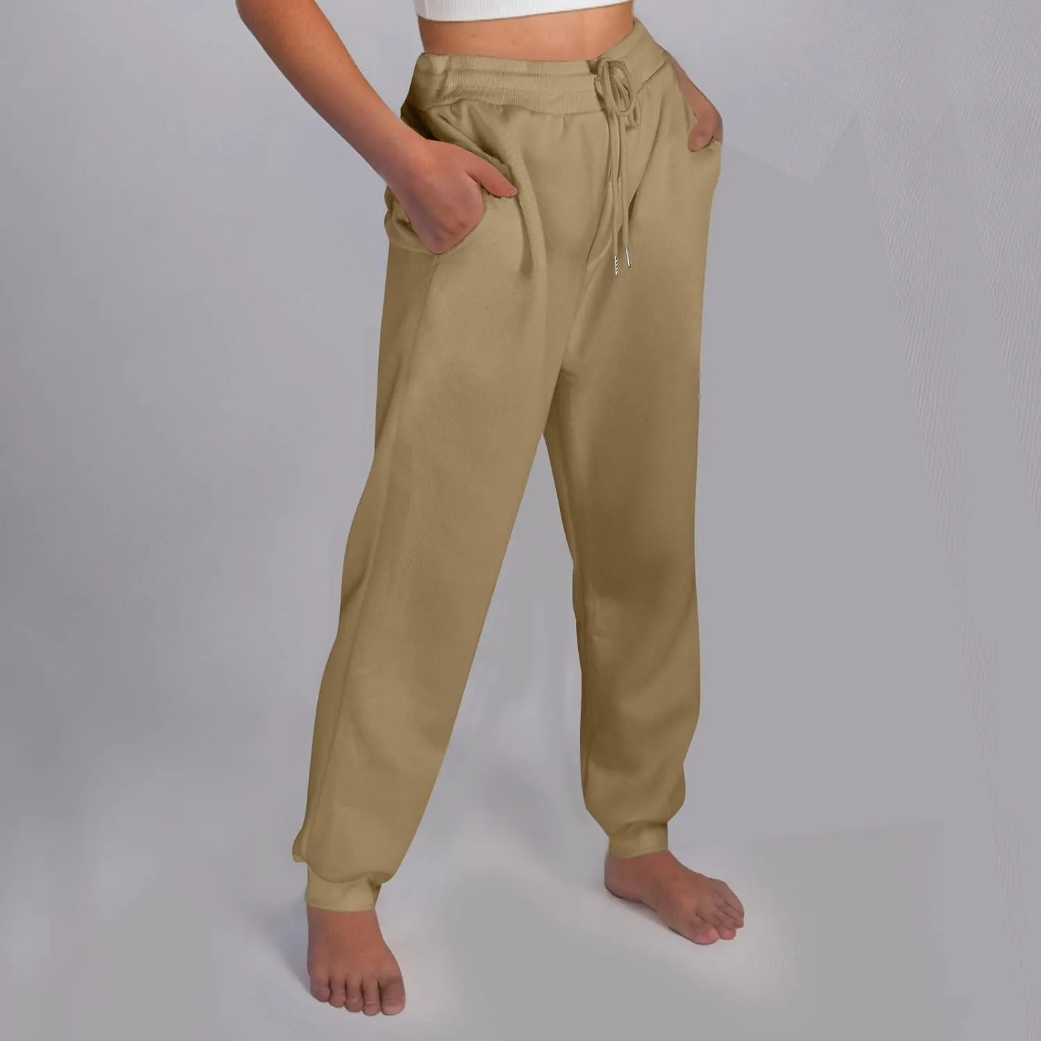 Jogger Sweatpants Women Baggy Comfy Elastic High Waisted Fleece Sweatpants Outdoor Workout Joggers w/Pockets