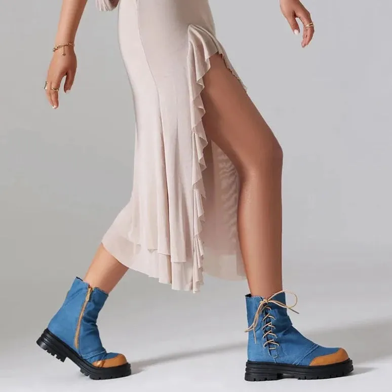 Jolene Denim Side Lace-Up Boots