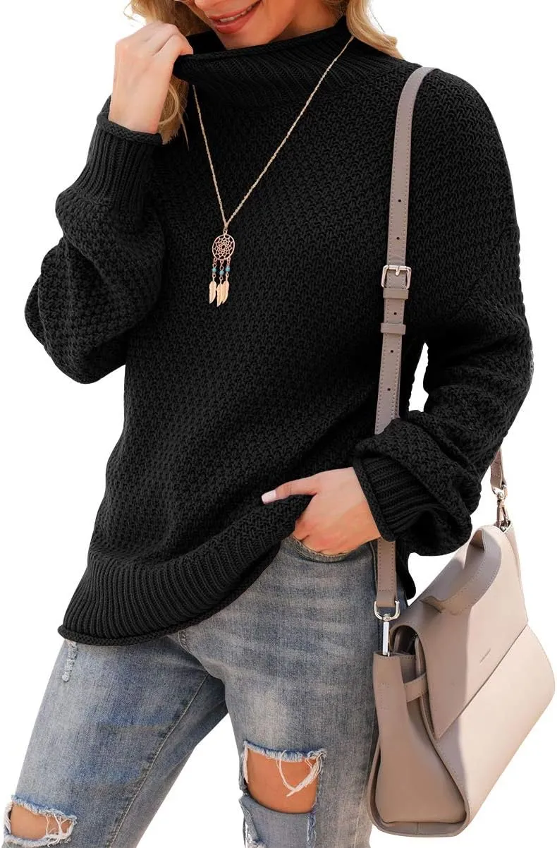 Jouica Women's Turtleneck Oversized Sweaters Batwing Long Sleeve Pullover Loose Chunky Knit Jumper