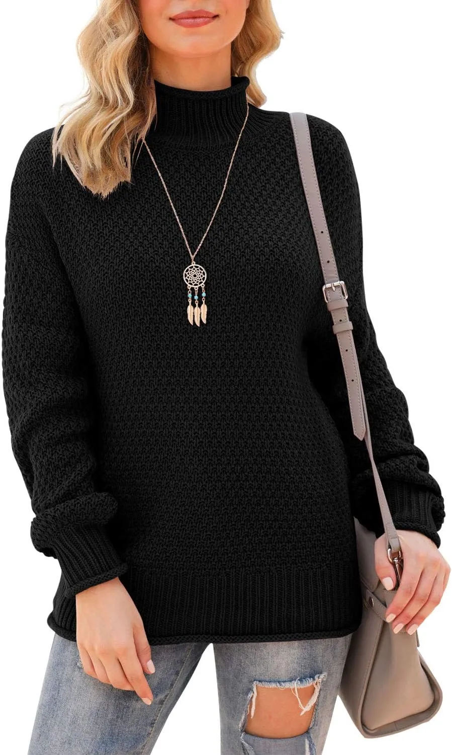 Jouica Women's Turtleneck Oversized Sweaters Batwing Long Sleeve Pullover Loose Chunky Knit Jumper