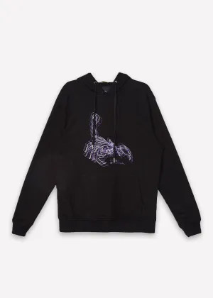 Konus Men's Pullover Hoodie w/ Scorpion Line Art Print in Black