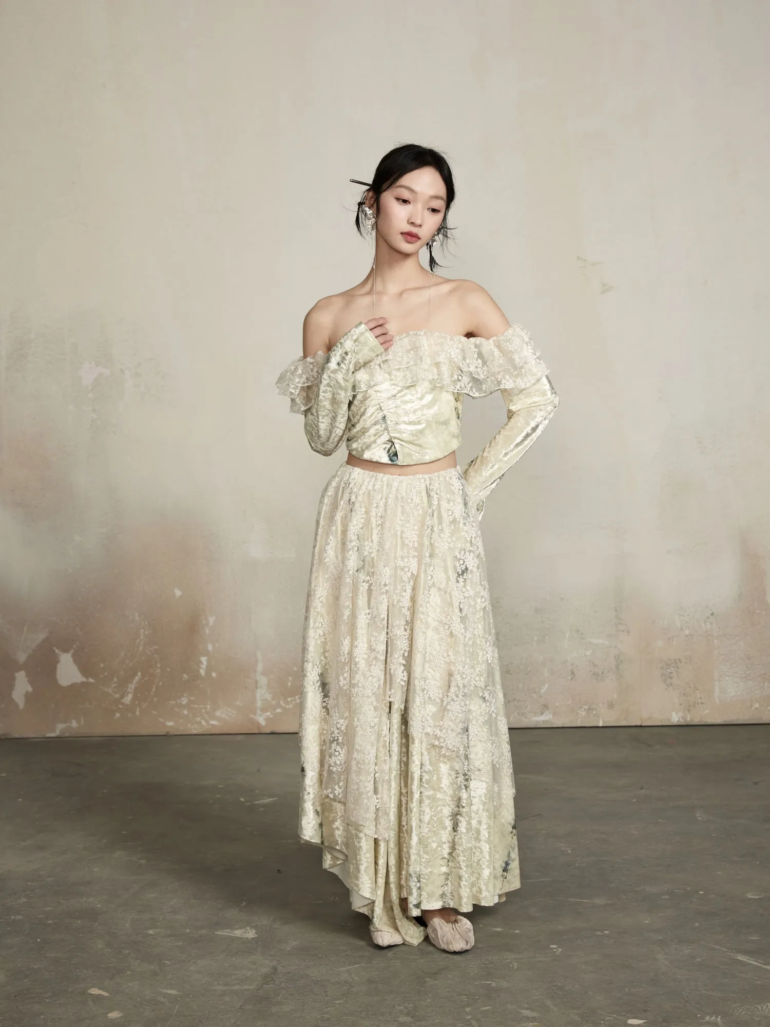 Lace Gather Classy Off-Shoulder Sweet Tops
