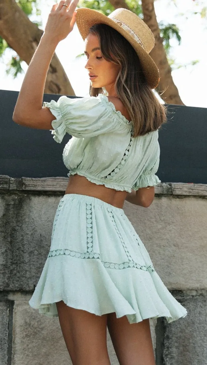 Lace Off Shoulder Tops and Skirt