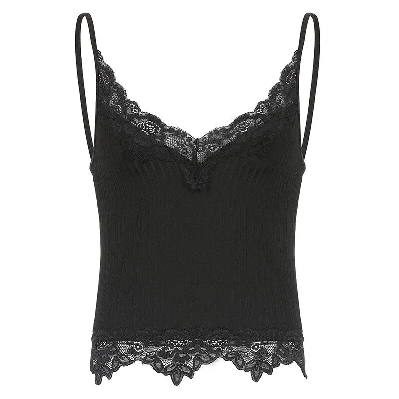 Lace Trim Ribbed Vest Top
